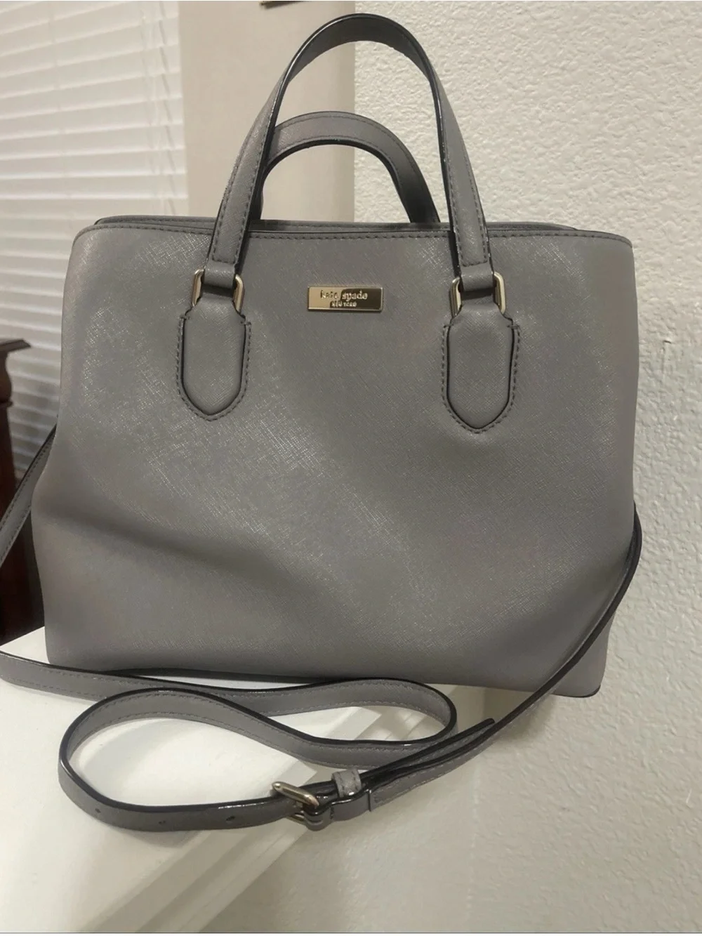 kate spade Gray Saffiano Leather Satchel with Crossbody Strap